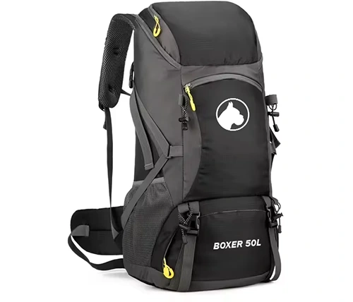 תיק גב לטיולים בצבע שחור Boxer 50L הכולל כיסים מרובים וגב קשיח מרופד 