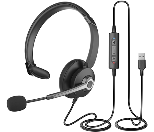 מיקרופון מדונה מומלץ למוקד טלפוני, מגיע עם מחבר USB, שלט חוטי וקשת מרופדת Mizuki Call Center Headset MHP-783 