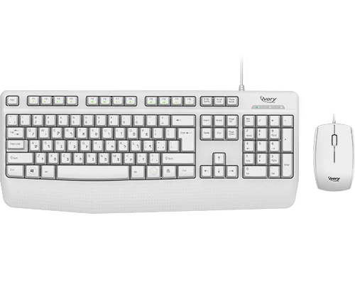 סט מקלדת ועכבר חוטיים Ivory Peripherals S110 עברית ואנגלית בצבע לבן