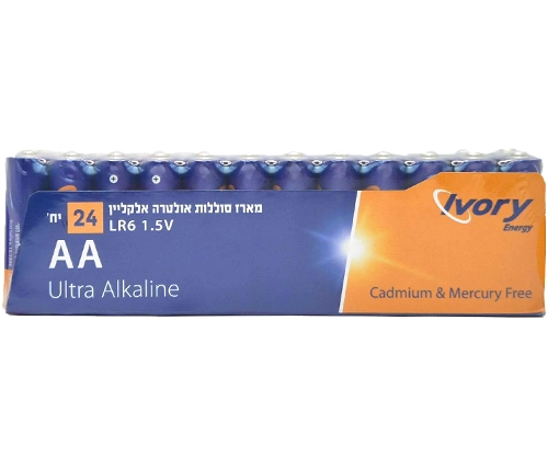 סוללות AA אולטרה אלקליין - 24 יחידות - Ivory Energy LR6 1.5V