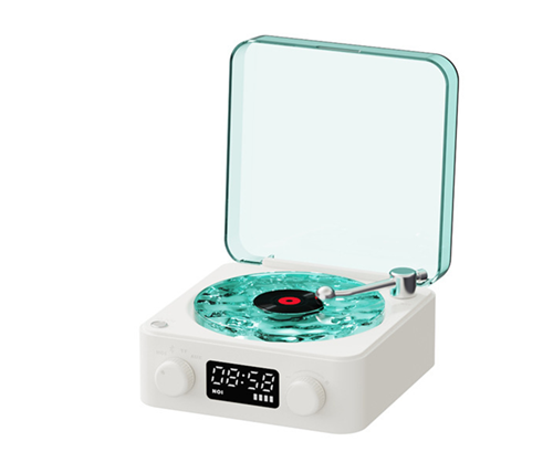 רמקול בלוטוס אלחוטי נייד 5W בצורת פטיפון עם תאורת RGB מגניבה Mizuki KW03W BT לבן