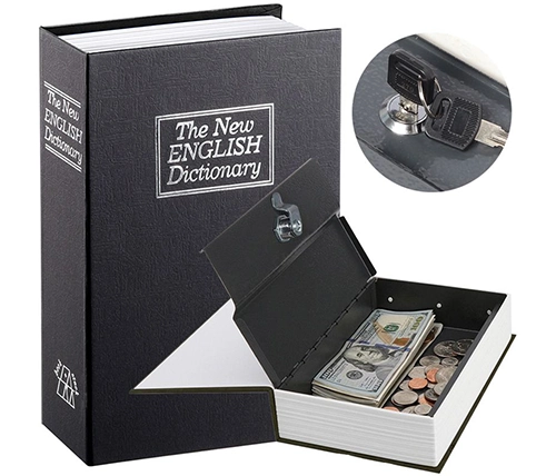 כספת בעיצוב ספר - מידות 24x15.6x5.5 ס''מ כוללת 2 מפתחות - בסגנון מילון שחור - Ivory Security