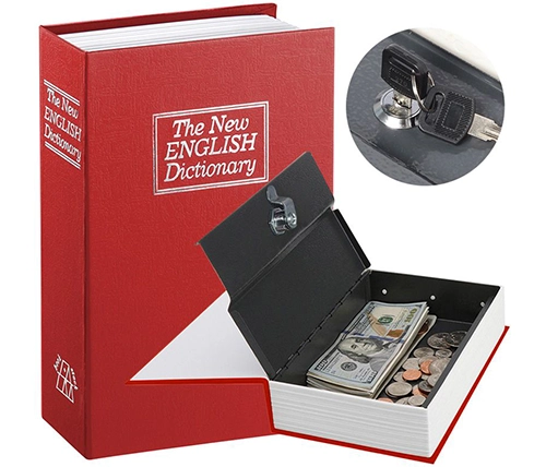 כספת בעיצוב ספר - מידות 24x15.6x5.5 ס''מ כוללת 2 מפתחות - בסגנון מילון אדום - Ivory Security