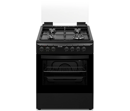 תנור משולב כיריים גז 4 להבות 60x60 שחור עם מכסה זכוכית Luxor