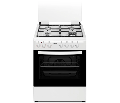 תנור משולב כיריים גז 4 להבות 60x60 לבן עם מכסה זכוכית Luxor