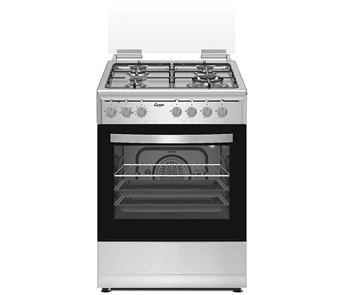 תנור משולב כיריים גז 4 להבות 60x60 נירוסטה עם מכסה זכוכית Luxor 