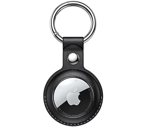 כיסוי AirTag מחזיק מפתחות עור שחור עם כיסוי שקוף קדמי Ivory Mobile