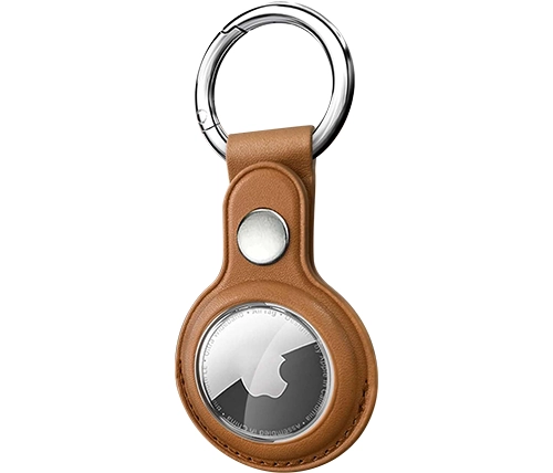 כיסוי AirTag מחזיק מפתחות עור חום עם כיסוי שקוף קדמי Ivory Mobile