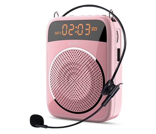 חגורת הגברה למורים ומדריכים עבור העברת הדרכות כוללת מיקרופון מדונה חוטי - SHIDU Portable Speaker 15W בצבע ורוד