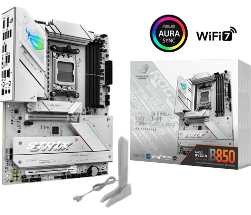 לוח אם ASUS ROG STRIX B850-A GAMING WIFI7 DDR5 ATX AMD בצבע לבן