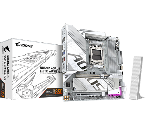 לוח אם Gigabyte B850M AORUS ELITE WIFI6E ICE DDR5 mATX AMD בצבע לבן