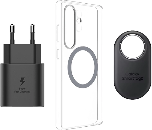 סט כיסוי מגנטי שקוף ל-Samsung Galaxy S25 Ultra - כולל Smart Tag 2 ומטען 25W