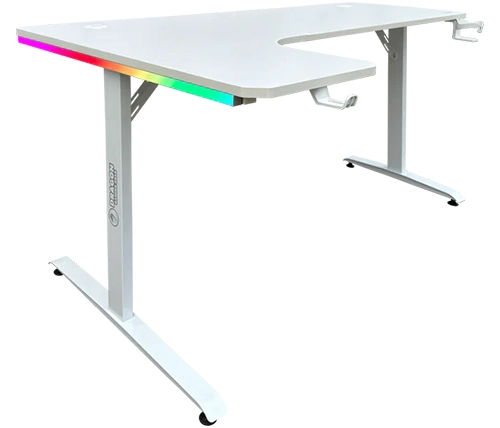 שולחן גיימינג פינתי שמאל תאורת RGB לבן 160*100 סמ דרגון Dragon – משלוח חינם