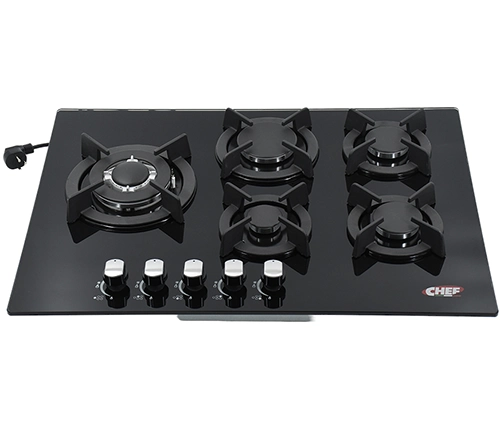 כיריים גז 5 להבות בגימור זכוכית שחורה CHEF 705CIGB 68x50