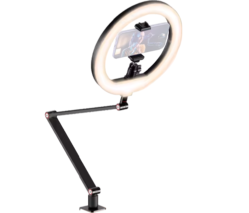 רינג לייט שולחני 10 אינץ' עם סטנד 360° לצילום - כולל מתקן לסמארטפון - Ivory Mobile