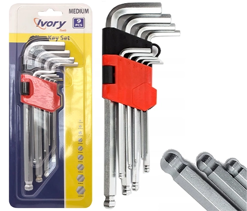 סט מפתחות אלן כדורי בינוני 9 יחידות Ivory Tools