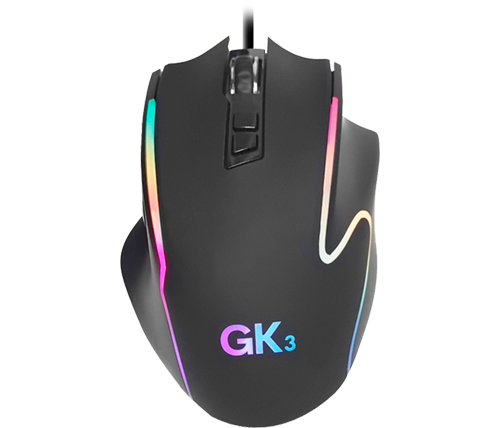 עכבר גיימינג חוטי עם תאורת GK3 RGB בצבע שחור