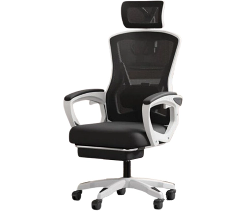 כיסא מנהלים ארגונומי שחור ולבן כולל הדום עם גב גבוה ומשענת ראש דגם פריז – משלוח חינם
