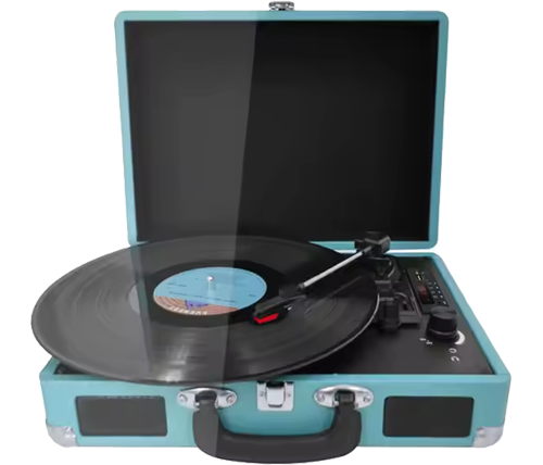 פטיפון בלוטוס מזוודה כולל נגן Mp3, רדיו FM ורמקולים מוגברים מובנים MIZUKI צבע כחול