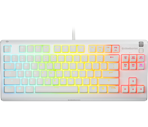מקלדת גיימינג  עם תאורת RGB ועמידות למים עברית אנגלית Steelseries Apex 3 TKL צבע לבן