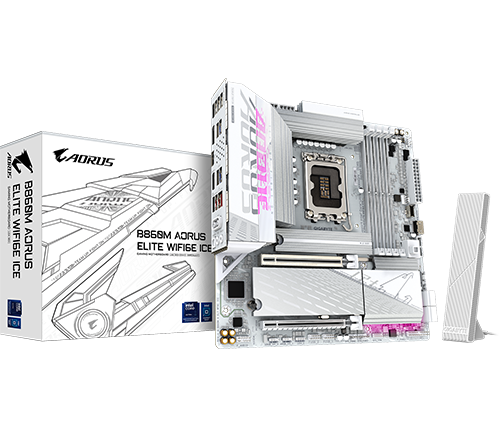 לוח אם Gigabyte B860M AORUS ELITE WIFI6E ICE 1851 DDR5 mATX - צבע לבן