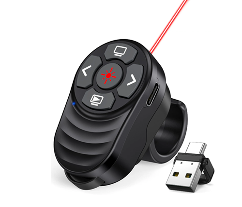 שלט מצגות אצבע אלחוטי נטען  Ivory Peripherals Laser Presentation Remote 2.4Ghz - עם מצביע לייזר אדום, בצבע שחור 