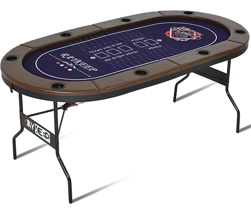 שולחן פוקר אליפטי מתקפל 180 סמ ל-8 שחקנים בצבע חום – משלוח חינם