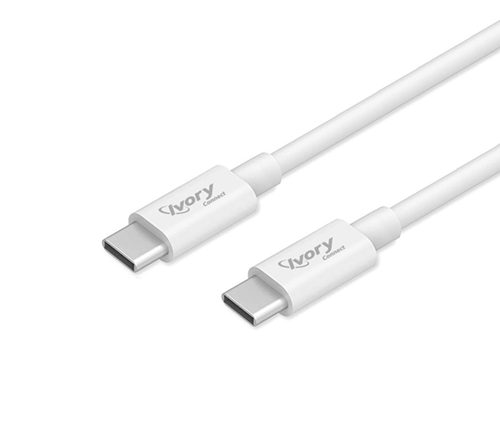 כבל טעינה וסנכרון USB-C ל-USB-C באורך 2 מטר - צבע לבן - Ivory Connect 