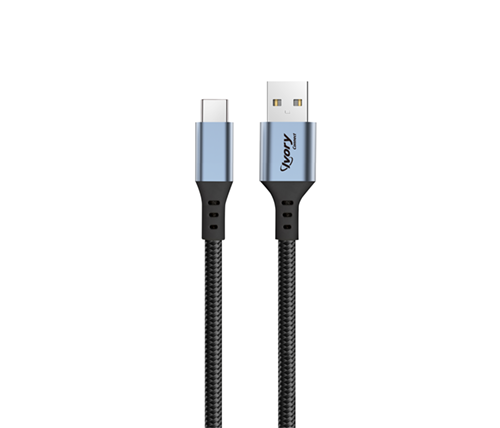 כבל טעינה USB-C ל- USB-A מהיר באורך כ-3 מטר בצבע שחור Ivory Connect 