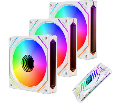 3 מאווררים למארז 12 ס''מ עם בקר מאווררים ותאורה Ivory Gaming GT120 ARGB - צבע לבן