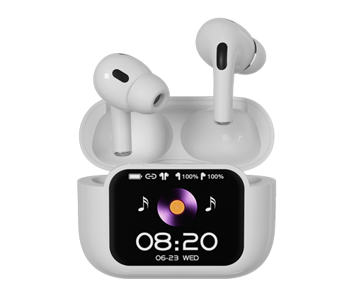 אוזניות בלוטוס אלחוטיות  Mizuki Bluetooth ANC/ENC כולל כיסוי טעינה עם מסך מגע לשליטה על המדיה 