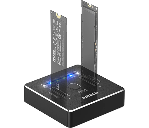 תחנת עגינה 2 מפרצים FIDECO לכונני SSD M.2 עם אפשרות שיכפול כונן