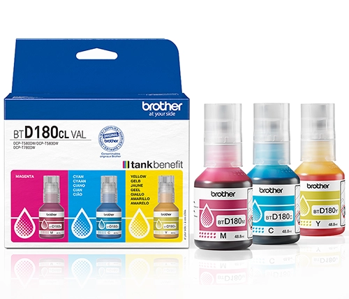 דיו צבעוני למדפסת Brother - מארז 3 בקבוקי דיו (ציאן מגנטה וצהוב) BTD180CLVAL
