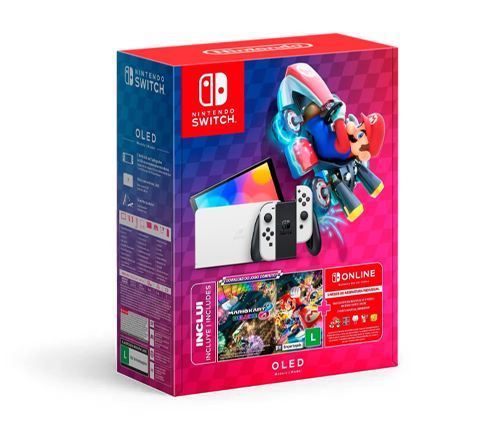 נינטנדו סוויץ OLED עם משחק מריו - נפח אחסון 64GB - צבע לבן - Nintendo Switch OLED + Mario Kart 8 Deluxe