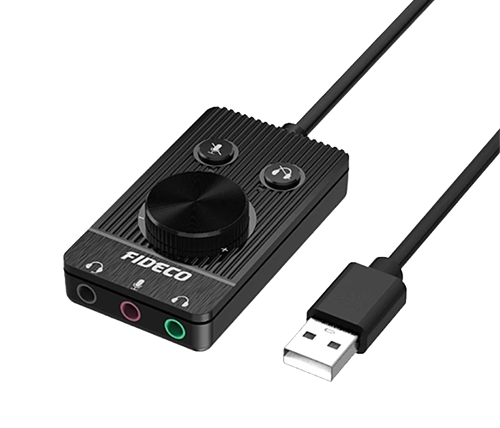 כרטיס קול חיצוני למחשב – FIDECO AD01A – חיבור USB – תומך אוזניות/רמקולים ומיקרופון