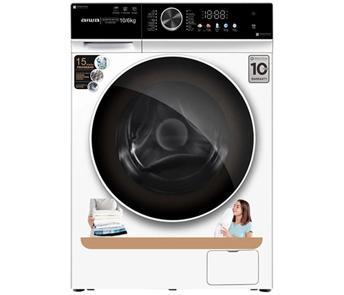 מכונת כביסה משולבת מייבש 10/6 קילו פתח קדמי 1200 סלד בצבע לבן aiwa AI-10/6KGT800 – משלוח חינם