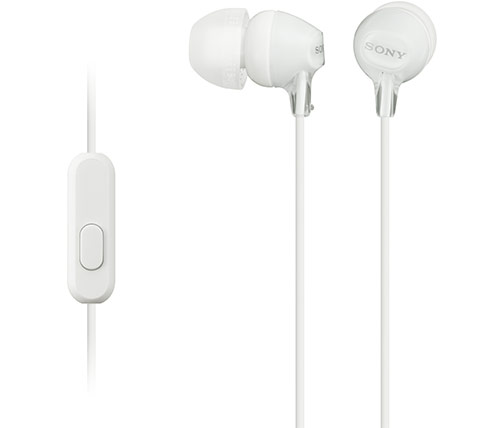 אוזניות סוני חוטיות לסמארטפון - צבע לבן - Sony MDR-EX15APW 