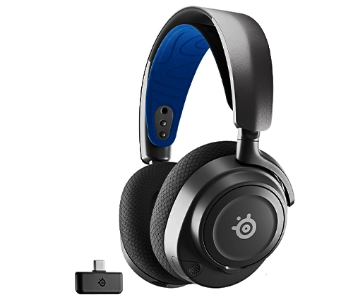אוזניות גיימינג סטייל סייריס - בלוטוס אלחוטיות סוללה חזקה - צבע שחור וכחול - Steelseries Arctis Nova 7P On-Ear BT 2.4Ghz