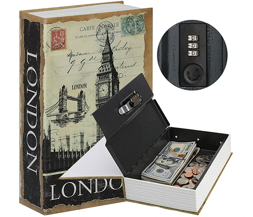 כספת בעיצוב ספר - מידות 24x15.6x5.5 ס''מ כוללת קודן מספרי - בסגנון לונדון - Ivory Security	