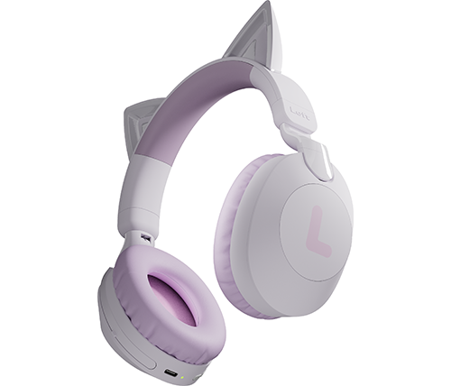 אוזניות לילדים בלוטוס אלחוטיות - עם מיקרופון ואוזני חתול מוארות - צבע סגול - FINGERTIME MS-B6 On-Ear