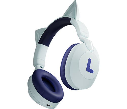 אוזניות לילדים בלוטוס אלחוטיות - עם מיקרופון ואוזני חתול מוארות - צבע כחול - FINGERTIME MS-B6 On-Ear
