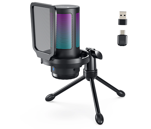 מיקרופון גיימינג אלחוטי עם תאורת RGB חיבור USB-C וכניסה לאוזניות  - Ivory Sound ZTD38W  