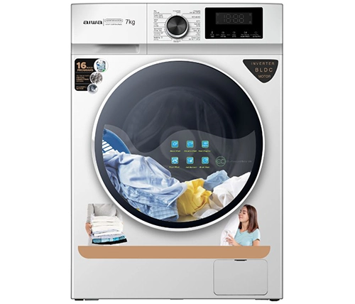 מכונת כביסה 7 קילו פתח קדמי 1200 סלד בצבע לבן Aiwa INVERTER - משלוח חינם