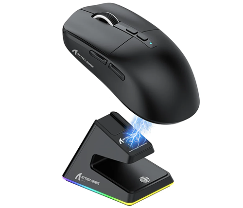 עכבר גיימינג Attack Shark X6 – בלוטוס אלחוטי קל במיוחד ומהיר 26000DPI, כולל בסיס מגנטי עם טעינה אלחוטית - צבע שחור