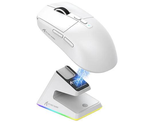 עכבר גיימינג Attack Shark X6 – בלוטוס אלחוטי קל במיוחד ומהיר 26000DPI, כולל בסיס מגנטי עם טעינה אלחוטית - צבע לבן