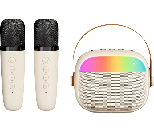 בידורית ניידת עם שני מיקרופונים בלוטוס תאורת RGB צבעונית Mizuki K30 Bluetooth בצבע לבן