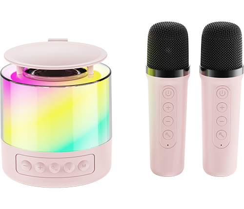 בידורית ניידת עם שני מיקרופונים בלוטוס תאורת RGB צבעונית Mizuki K19 Bluetooth בצבע ורוד