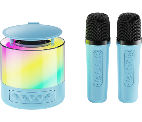 בידורית ניידת עם שני מיקרופונים בלוטוס תאורת RGB צבעונית Mizuki K19BL Bluetooth בצבע כחול