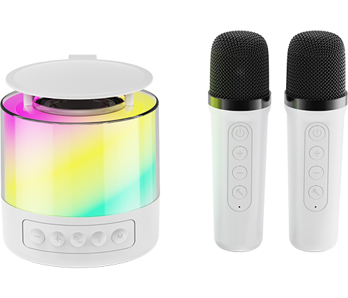בידורית ניידת עם שני מיקרופונים בלוטוס תאורת RGB צבעונית Mizuki K19W Bluetooth בצבע לבן