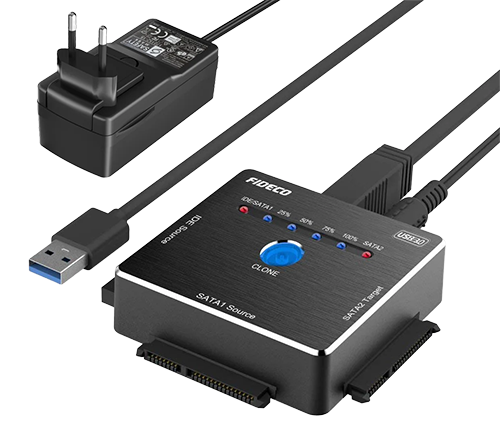 מתאם לכונן SATA / IDE - ממשק USB 3.0 - תומך שיכפול כונן - FIDECO